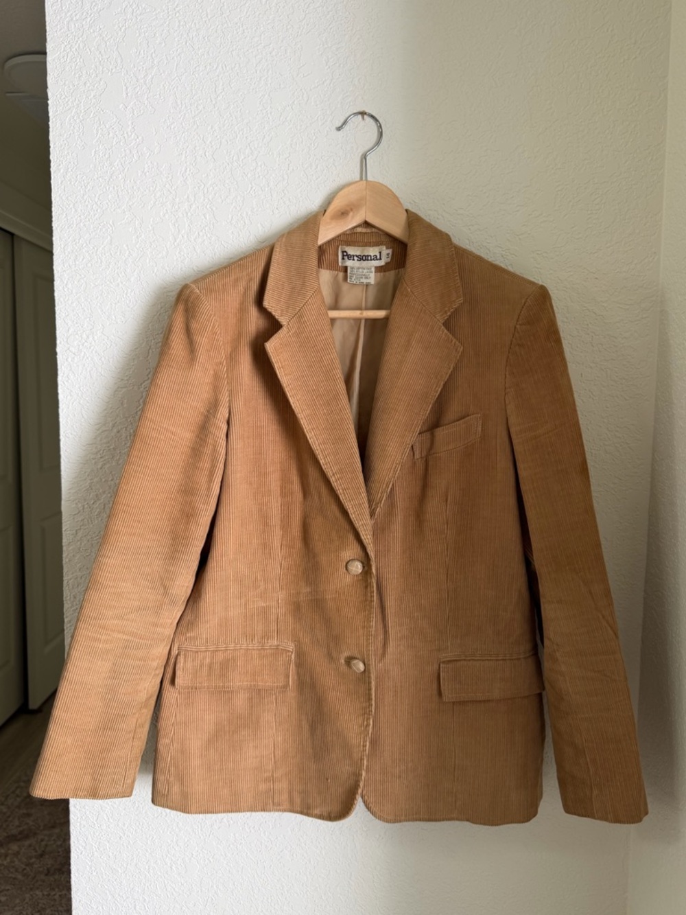 Vintage Persona Camel Brown Cotton Corduroy Blazer Jacket for Women size 14